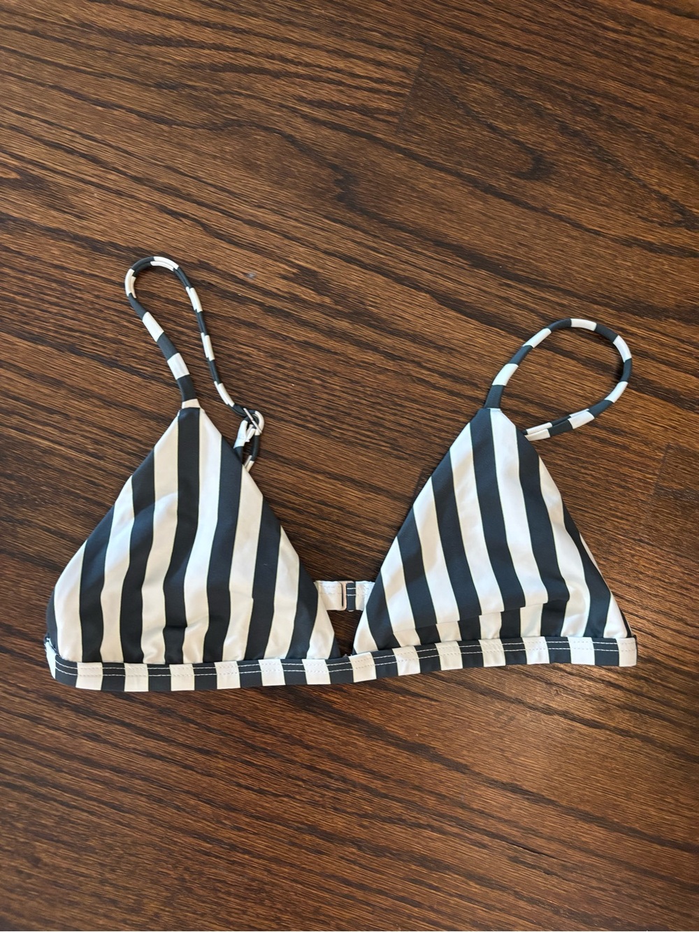 Striped green & White Triangle Bikini Top